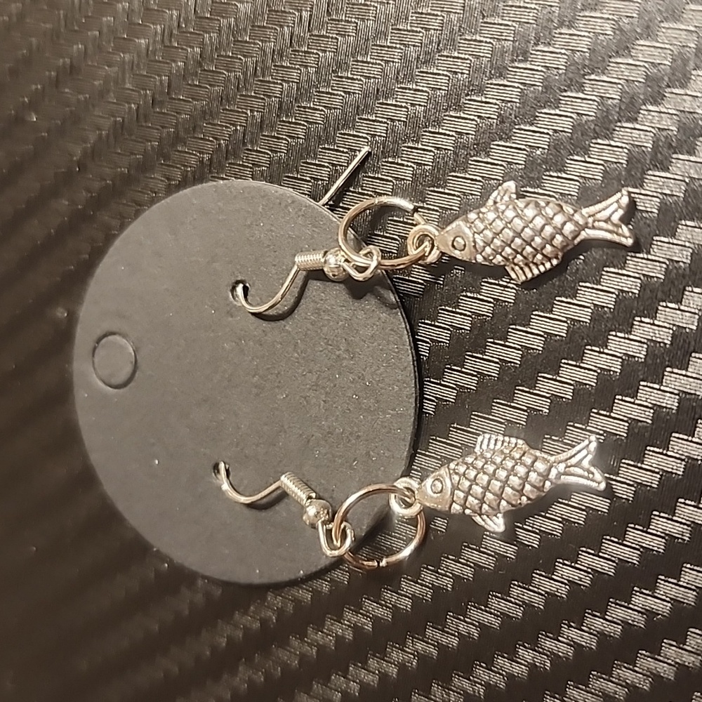 Hand-made, Silvertone Fish Earrings